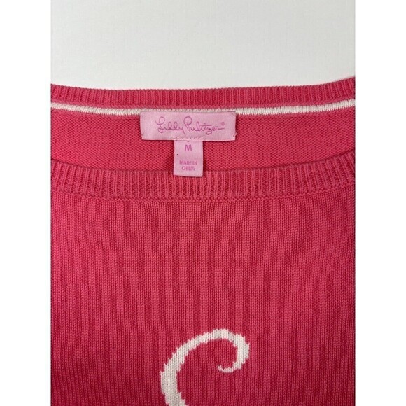 Lilly Pulitzer Pullover Sweater Pink Coral Medium Monogrammed S Long Sleeve 100% - Picture 3 of 8